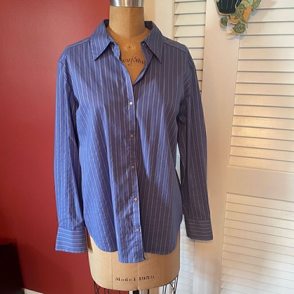CHICO’S DESIGN | blue pin stripe button up 1